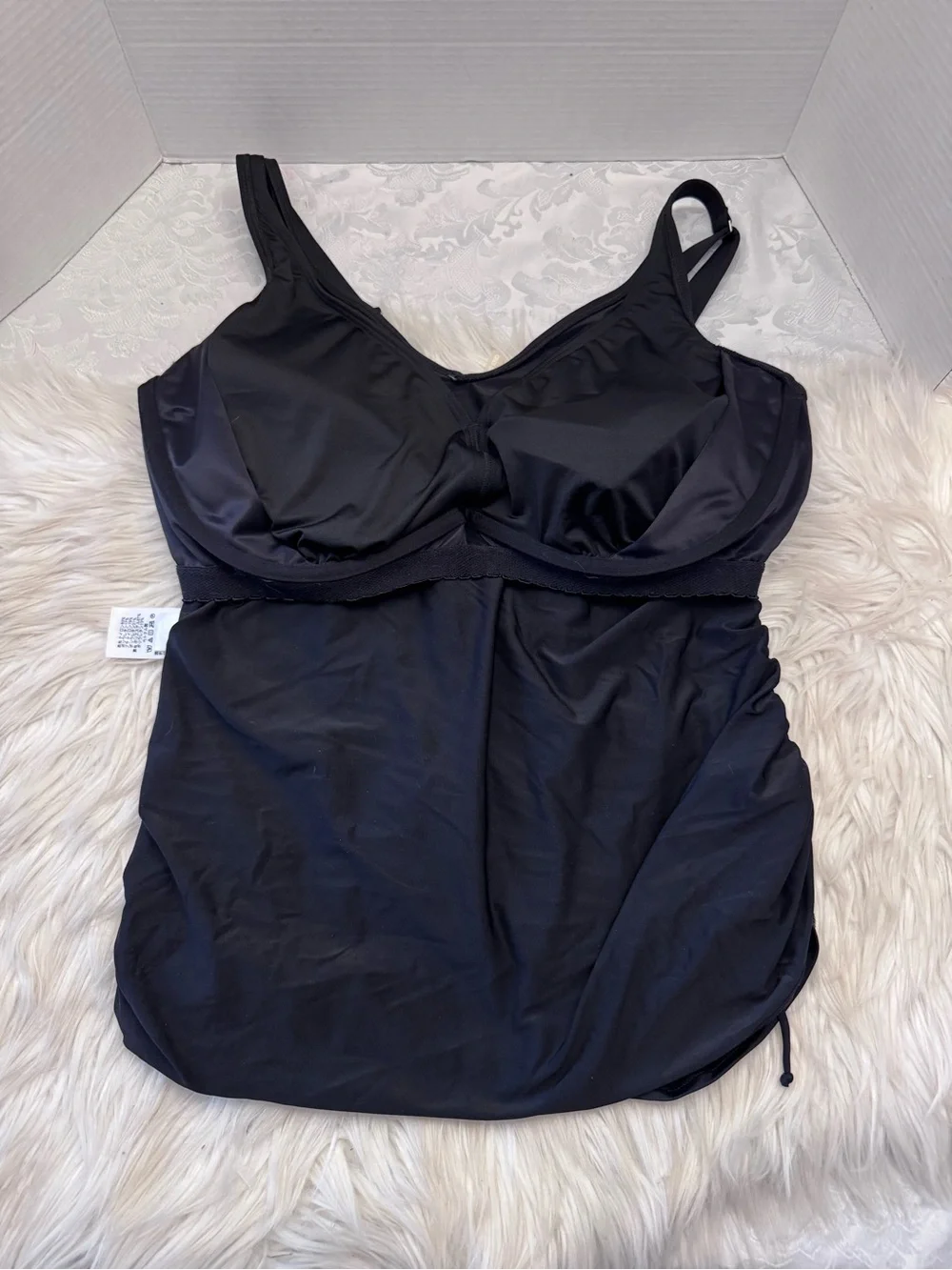 Lands' End 18W DDD Cinch Sides V Neck Underwire Tankini Swimsuit Top Black Slim